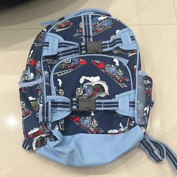 Blue Train Print Kids Backpack - Picture 1 of 4